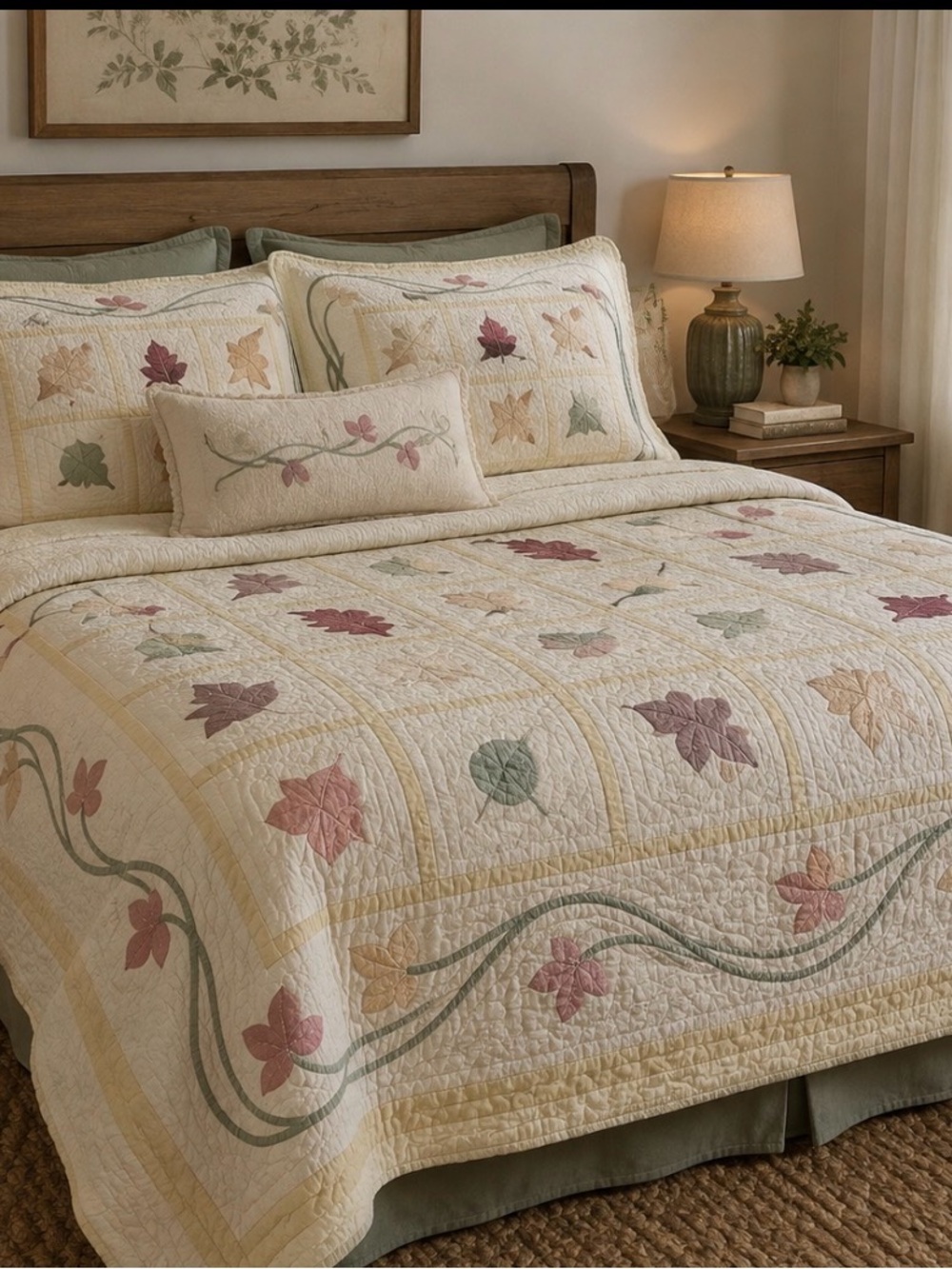 Vintage Pottery Barn Fall leaves cotton patchwork quilt double or queen